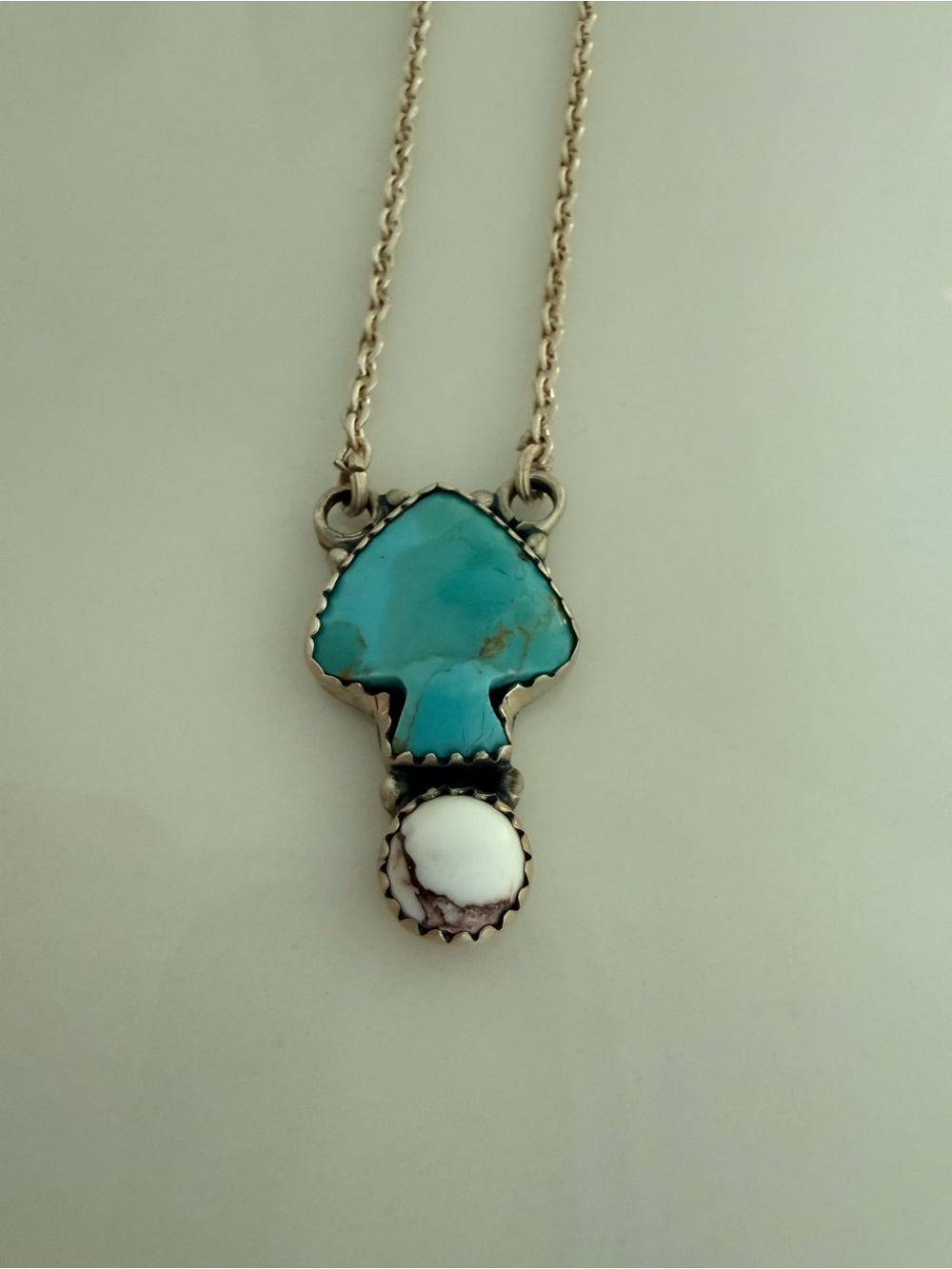 Nizhoni Traders Kingman Turquoise and Wild Horse Necklace in Sterling Silver - Picture 6 of 6